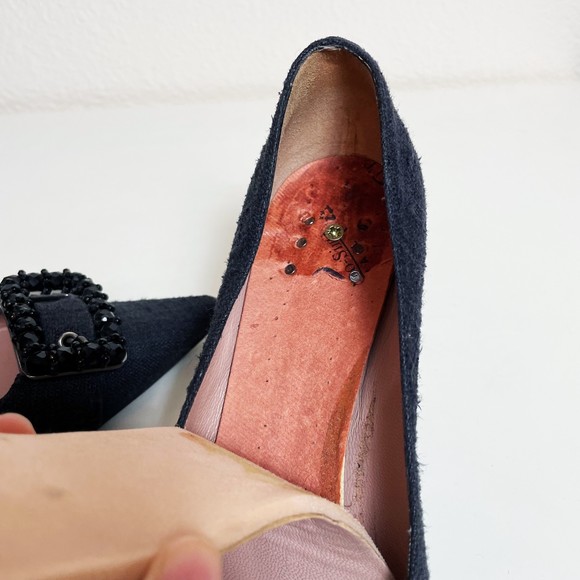 Prada Black Tweed Beaded Buckle Kitten Heels Size 35 - Picture 4 of 10